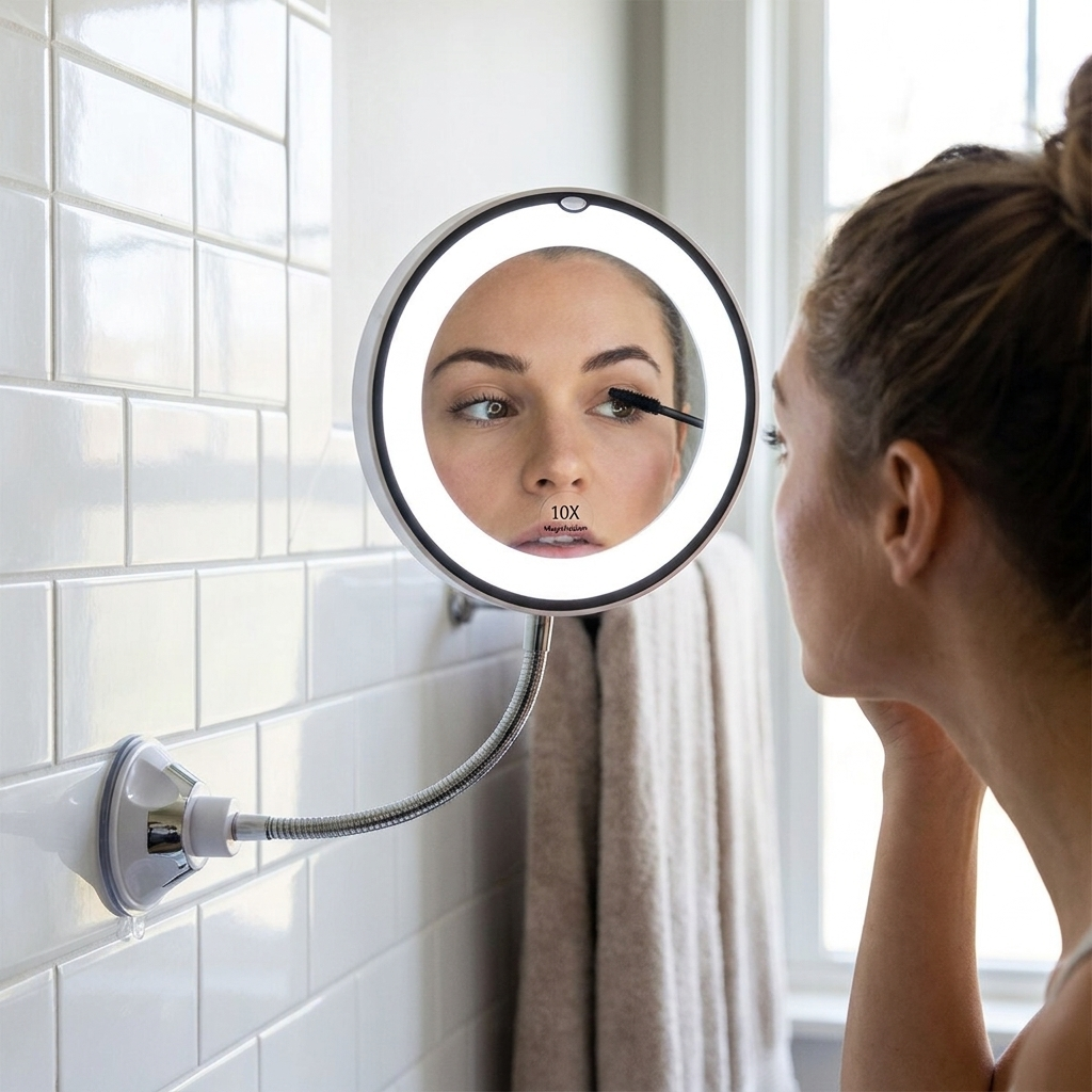 10X LED mirror on suction cup lifestyle